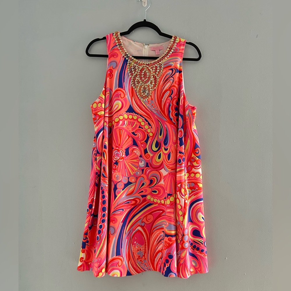 Lilly Pulitzer Beaded Mimi Trapeze Swing Dress Reef Retreat Size L